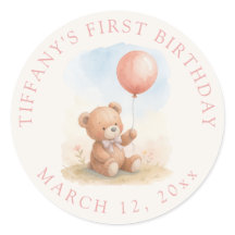 Beary 1st Girl Birthday Cute Teddy Bear Balloon