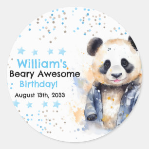 Beary Awesome Boys Watercolor Panda Birthday Classic Round Sticker