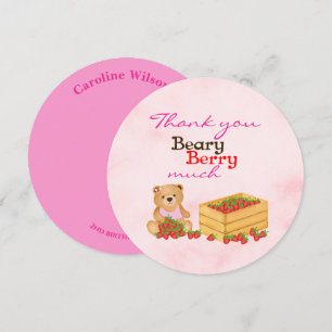 Beary Berry Sweet Girl Strawberry Cub Birthday Thank You Card
