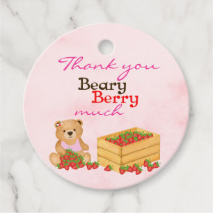Beary Berry Sweet Girly Pink Strawberry Birthday Favour Tags
