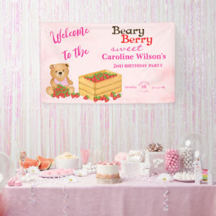 Beary Berry Sweet Pink Red Strawberry Cub Welcome Banner