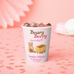Beary Berry Sweet Pink Strawberry Girl Birthday Paper Cups