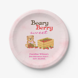 Beary Berry Sweet Strawberry Girl Birthday Party Paper Plate