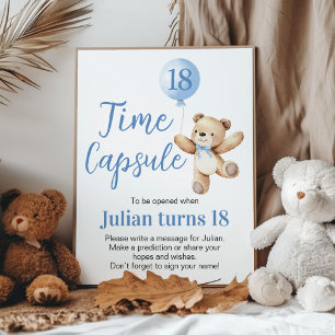Beary Birthday Bear Blue Balloon Time Capsule Poster