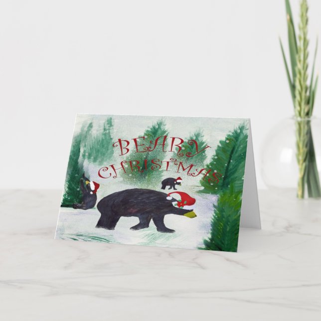 Beary Black Bear Christmas greeting card (Front)