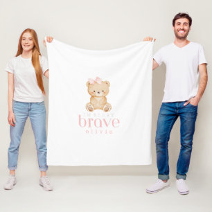 beary brave childhood cancer sick kids custom name fleece blanket