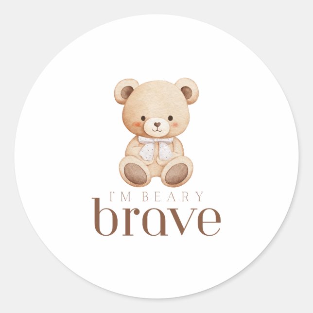 beary brave childhood cancer sick kids cute bear  classic round sticker (Front)