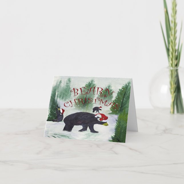 Beary Christmas black bear Holiday greeting cards. Card (Front)