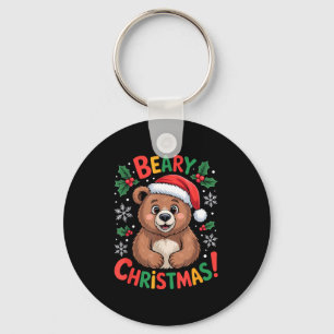 Beary Christmas Cute Bear Santa Funny Holiday  Key Ring