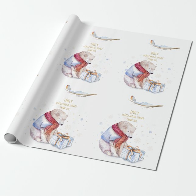 Beary Christmas Personalised Wonderland Bear Robin Wrapping Paper (Unrolled)