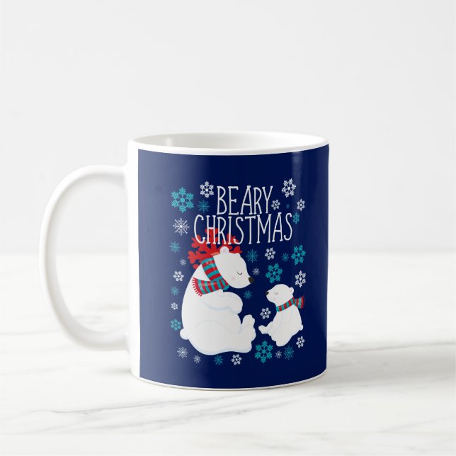 Beary Christmas Polar Bear Snow Flakes Coffee Mug (Left)
