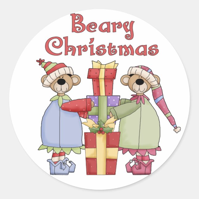 Beary Christmas Presents Classic Round Sticker (Front)