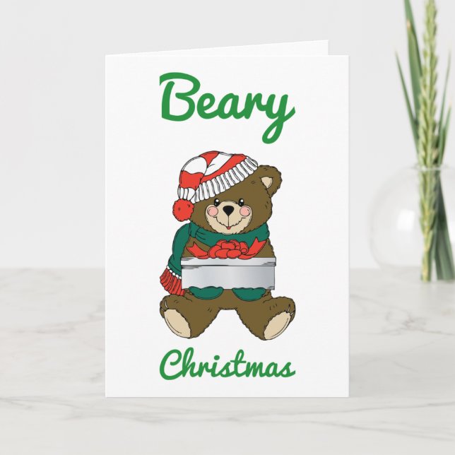 Beary Christmas Teddy Bear Merry Christmas Wishes Holiday Card (Front)
