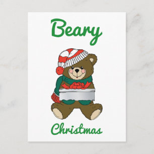 Beary Christmas Teddy Bear Merry Christmas Wishes Holiday Postcard