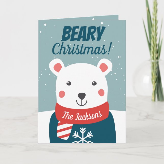 Beary Christmas with cartoon polar bear Card (Front)