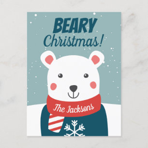 Beary Christmas with cartoon polar bear Postcard
