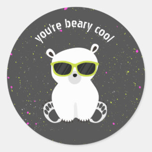 Beary Cool Polar Bear Sunglasses Kids Valentine  Classic Round Sticker