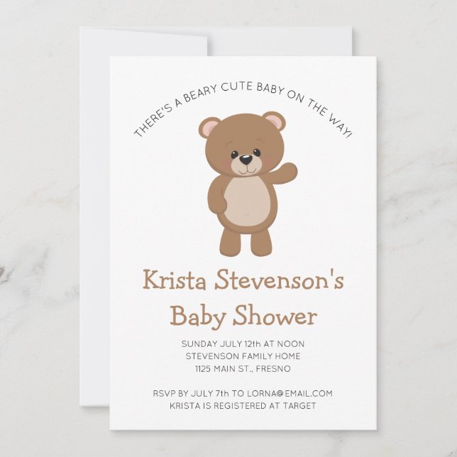 Beary Cute Baby On The Way Woodland Baby Shower Invitation (Front)
