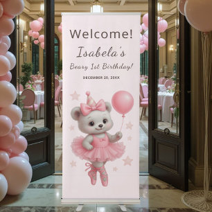 Beary Cute Ballerina Bear 1st Birthday  Retractable Banner
