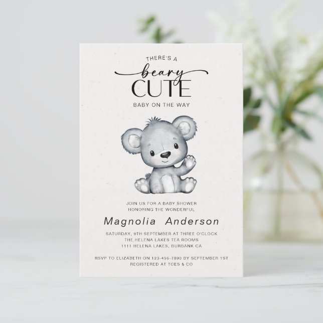 Beary Cute Bear Baby Shower Invitation (Standing Front)