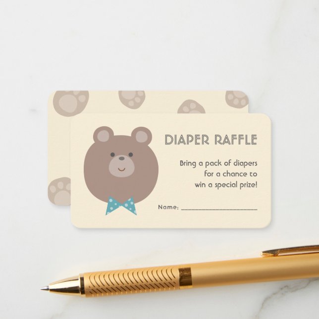 Beary Cute Boy Baby Shower Diaper Raffle Ticket Enclosure Card (Front/Back In Situ)