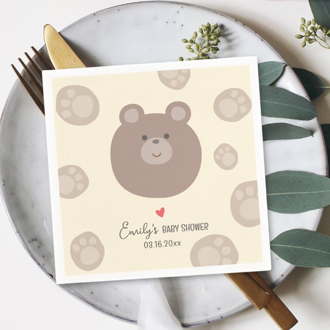 Beary Cute Brown Teddy Bear Cub Boy Baby Shower Napkin (Creator Uploaded)