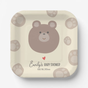 Beary Cute Brown Teddy Bear Cub Boy Baby Shower Paper Plate