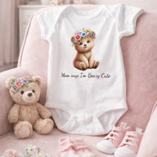 Beary Cute Floral Crown Baby Girl Bodysuit