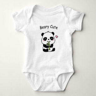 Beary Cute, Little Panda Cub Munching Bamboo Baby Bodysuit