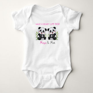 Beary Cute Pair, Pandas, Personalised Twin Girls Baby Bodysuit