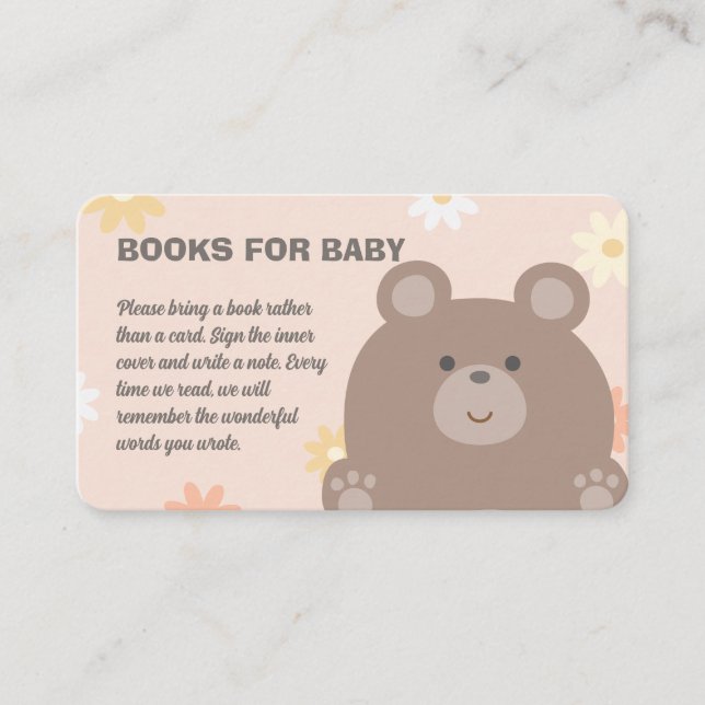 Beary Cute Pink Daisies Baby Shower Books For Baby Enclosure Card (Front)