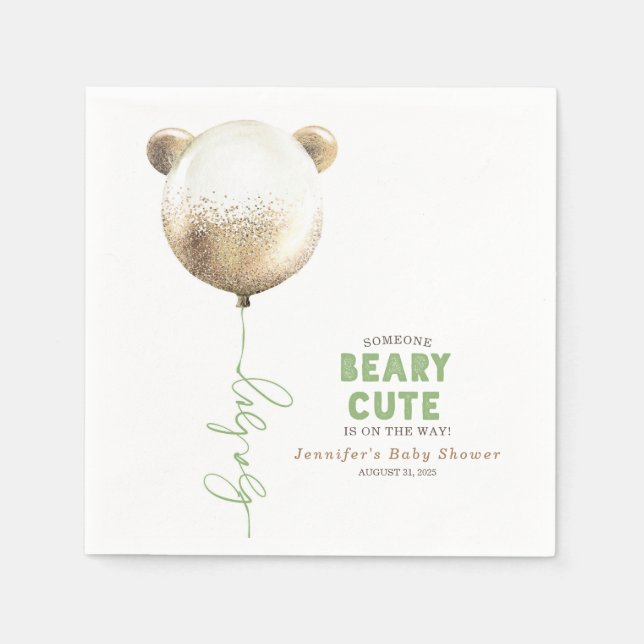 Beary Cute Teddy Bear Balloon Baby Shower Napkin (Front)