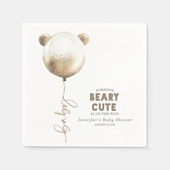 Beary Cute Teddy Bear Balloon Baby Shower Napkin (Front)