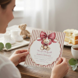 Beary Cute Teddy Bear Bow Baby Shower Invitation