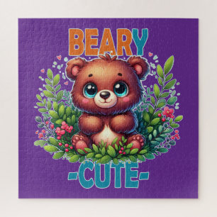 Beary Cute. Teddy Bear cartoon smiling. Funny pun Jigsaw Puzzle