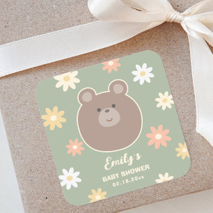 Beary Cute Teddy Bear Spring Baby Boy Baby Shower Square Sticker