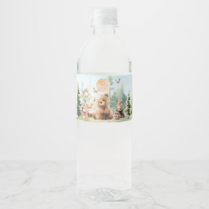 Beary Cute Woodland Baby Shower Water Bottle Label