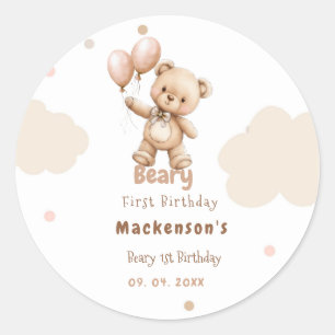 Beary First Balloon Boy 1st Birthday Teddy Bear Classic Round Sticker