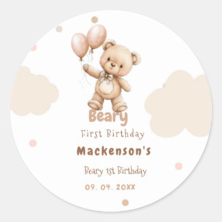 Beary First Balloon Boy 1st Birthday Teddy Bear Classic Round Sticker