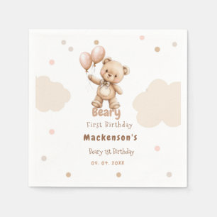 Beary First Balloon Boy 1st Birthday Teddy Bear Napkin