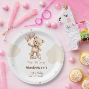 Beary First Balloon Boy 1st Birthday Teddy Bear Paper Plate