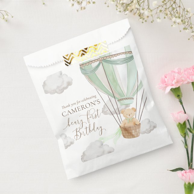 Beary First Bear Mint Hot Air Balloon Birthday Favour Bags (Sealed)