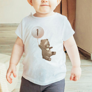 Beary First Birthday Baby T-Shirt Bear Balloon