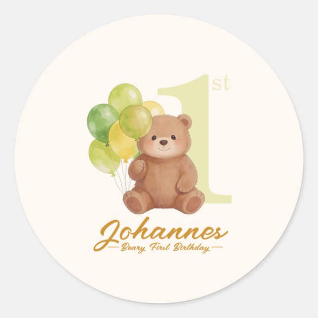  Beary First Birthday Classic Round Sticker (Front)