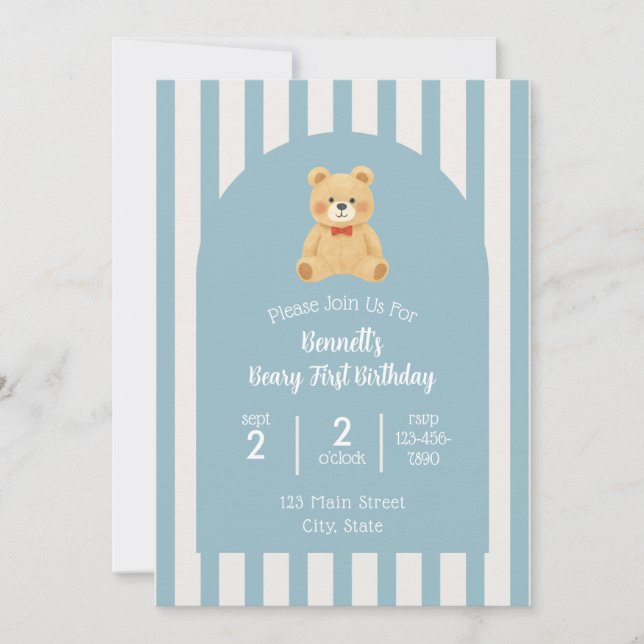 Beary First Birthday Invitation (Front)