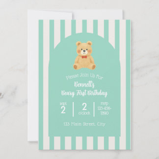 Beary First Birthday Invitation | Teal