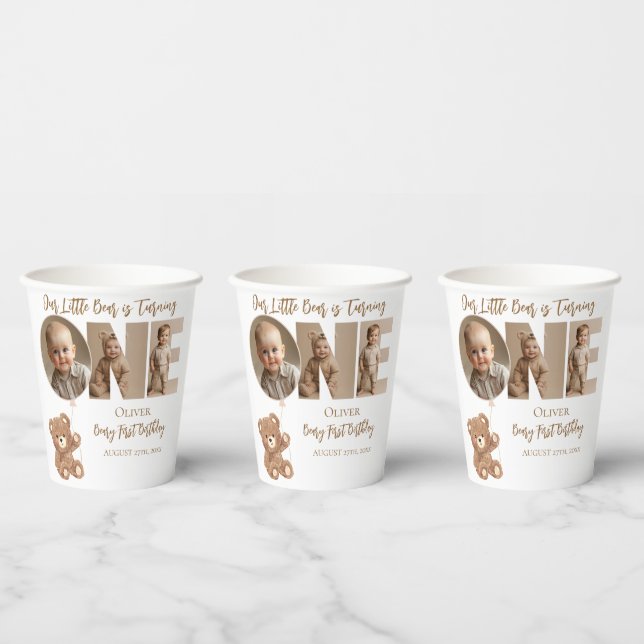 Beary First Birthday Little Bear Photo Paper Cups (Multi)