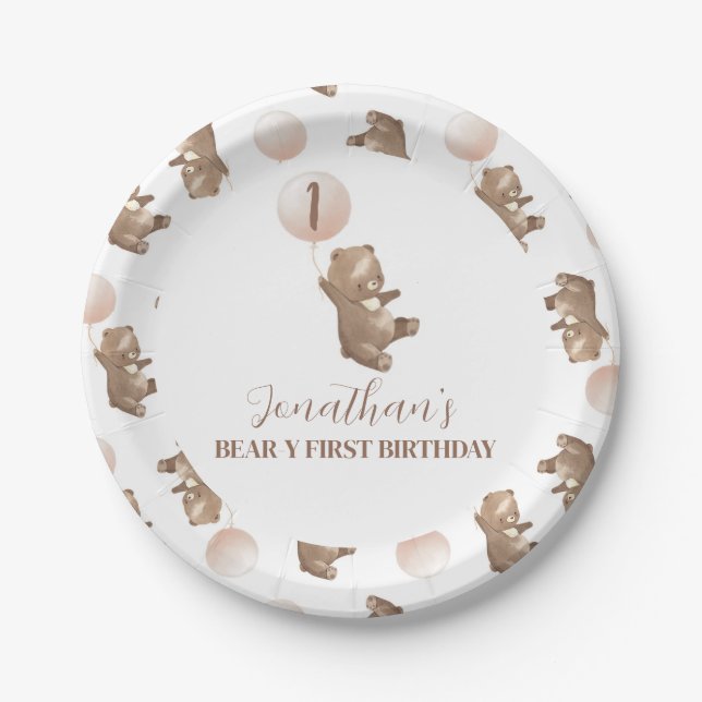 Beary First Birthday Paper Plate (Front)