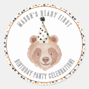 Beary First Birthday Party Sticker – Teddy Bear