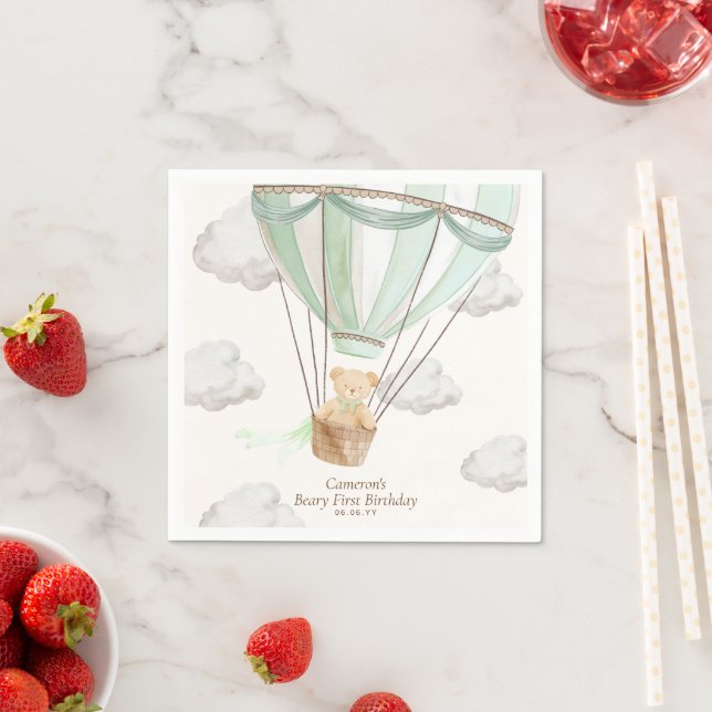Beary First Birthday Teddy Bear Hot Air Balloon Napkin (Insitu)